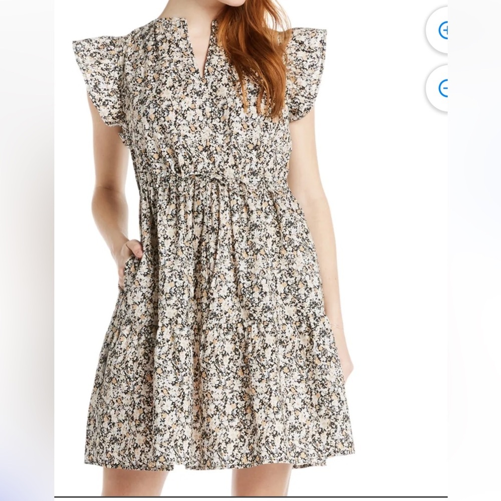 Time and Tru XXL (20) Ditsy Daisy Floral Mini Dress with Flutter Sleeves